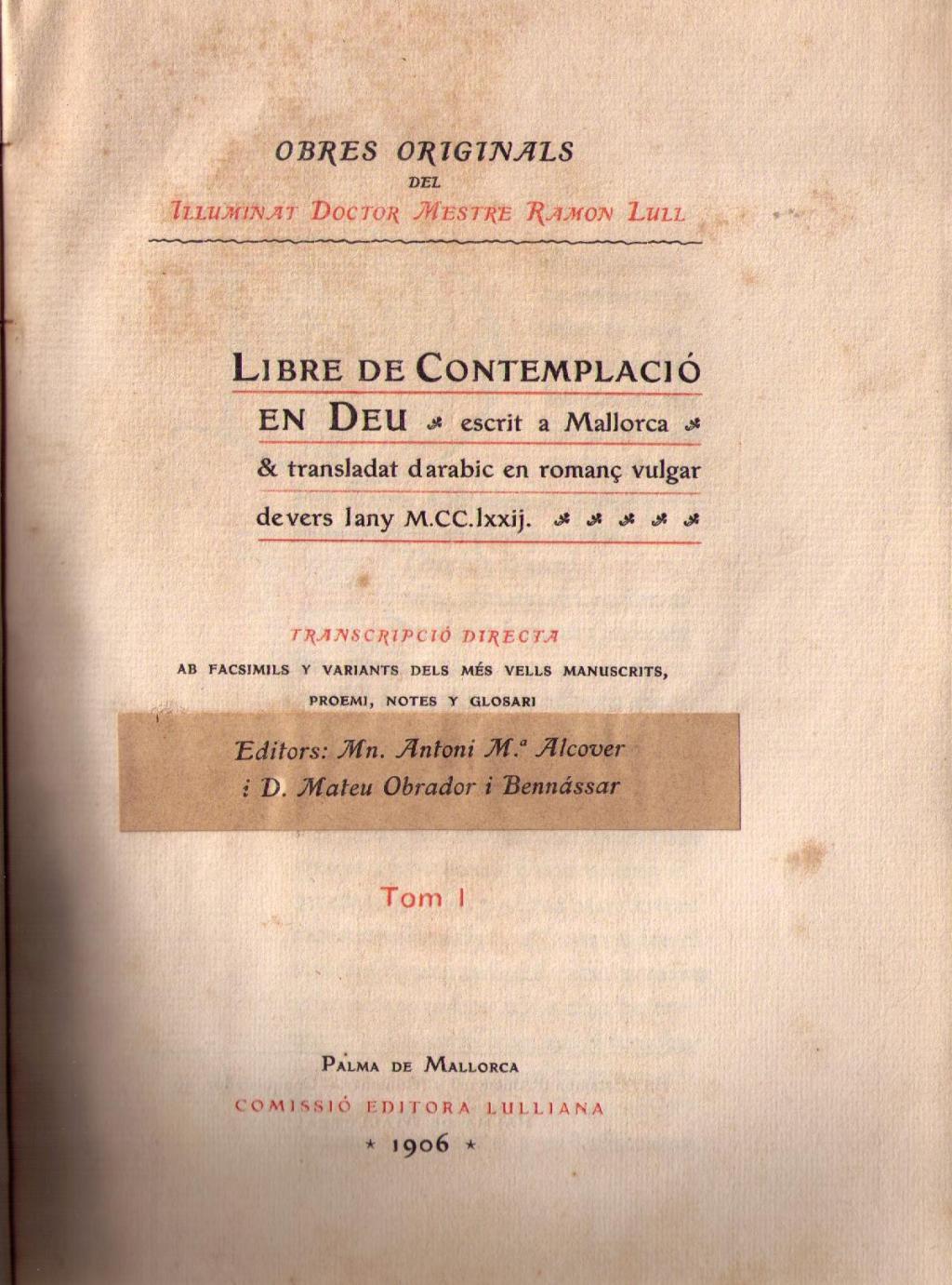 Coberta de Llibre de contemplació en Déu (Tom I)